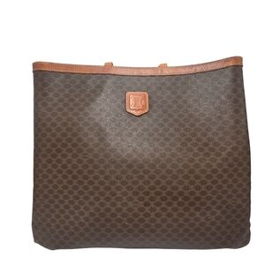 Vintage Celine Macadam Monogram Tote Bag MC98/2 Brown Coated Canvas Leather Trim
